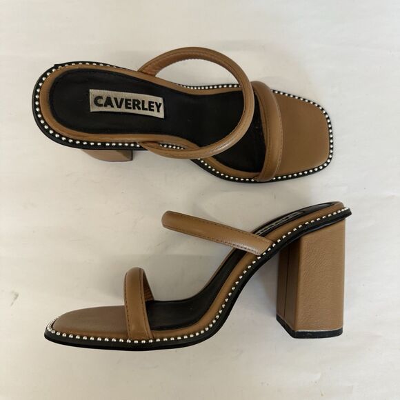 Caverley Sandy Mule Block Heel Sandals Women EU 36 US 6 Casual Neutral Studded - Picture 1 of 16